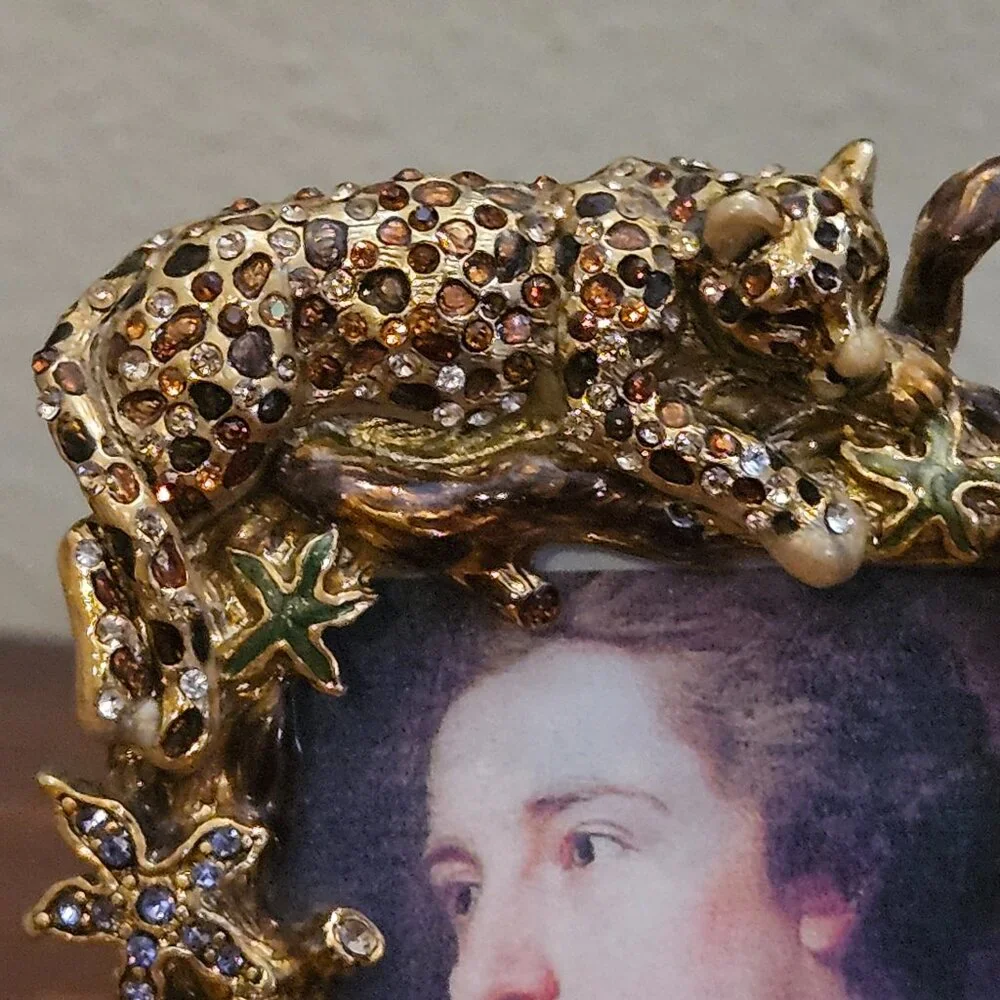 EXQUISITE RARE JAY STRONGWATER LEOPARD JUNGLE LEAF CRYSTAL ENAMEL FRAME